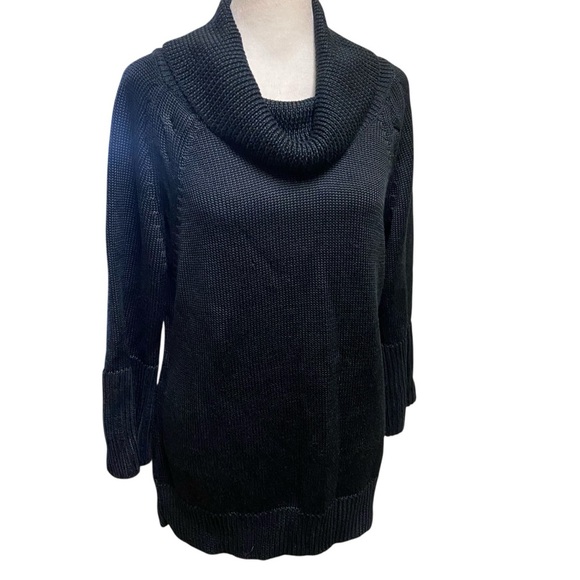 Chico's Sweaters - Chico's Cowl Neck Tunic Sweater Size L Black Boxy Wide Sleeves Cozy Capsule Item